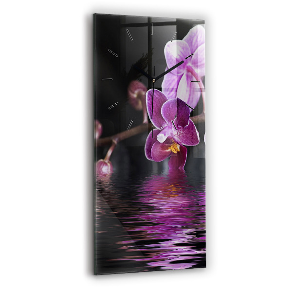 Horloge rectangulaire verticale 'Fleur d''orchidée sur l''eau'