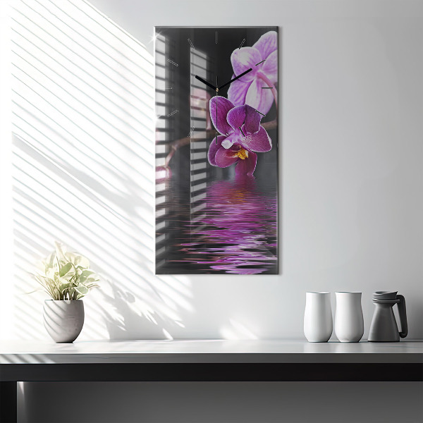 Horloge rectangulaire verticale 'Fleur d''orchidée sur l''eau'