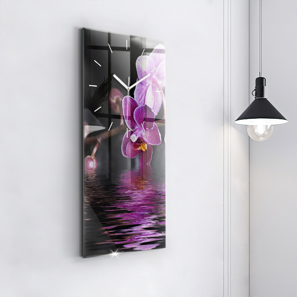 Horloge rectangulaire verticale 'Fleur d''orchidée sur l''eau'