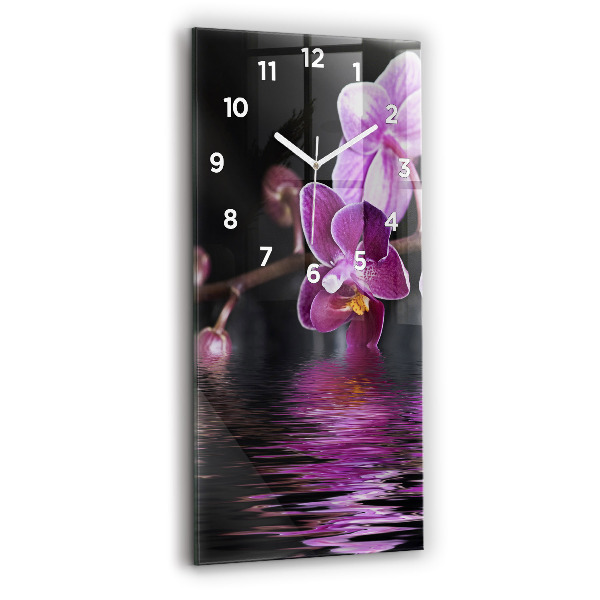 Horloge rectangulaire verticale 'Fleur d''orchidée sur l''eau'