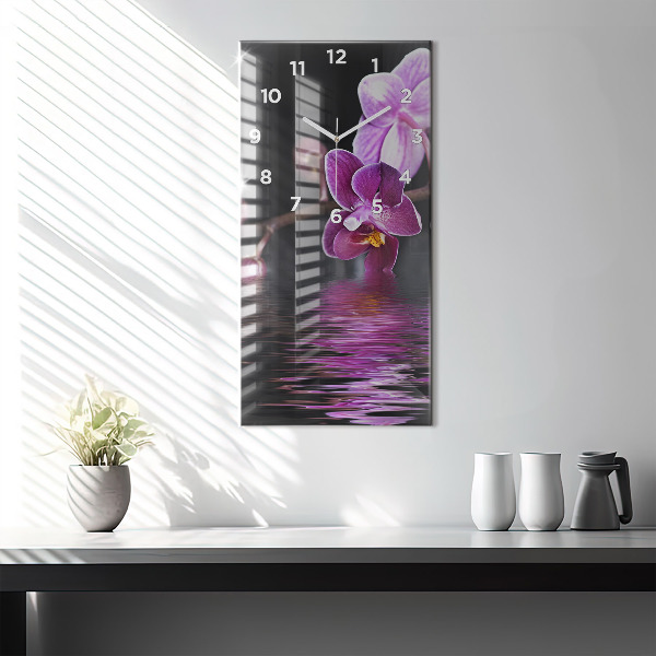 Horloge rectangulaire verticale 'Fleur d''orchidée sur l''eau'