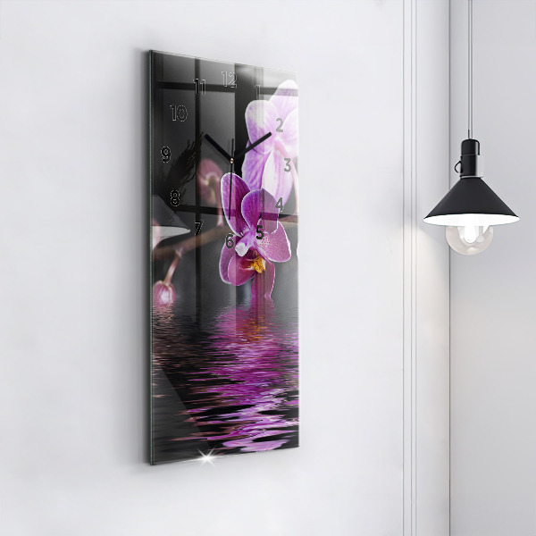 Horloge rectangulaire verticale 'Fleur d''orchidée sur l''eau'