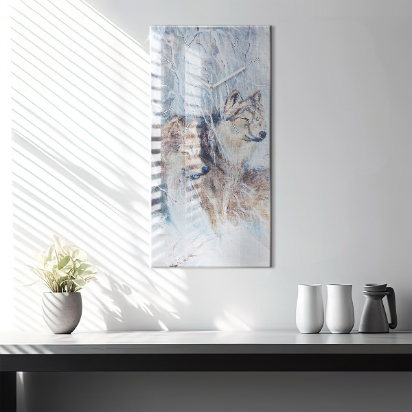 Horloge murale verticale Les loups dans la forêt