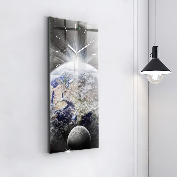 Horloge rectangulaire verticale Terre Lune Soleil
