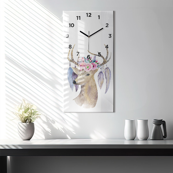 Horloge murale verticale Tête de cerf et fleurs