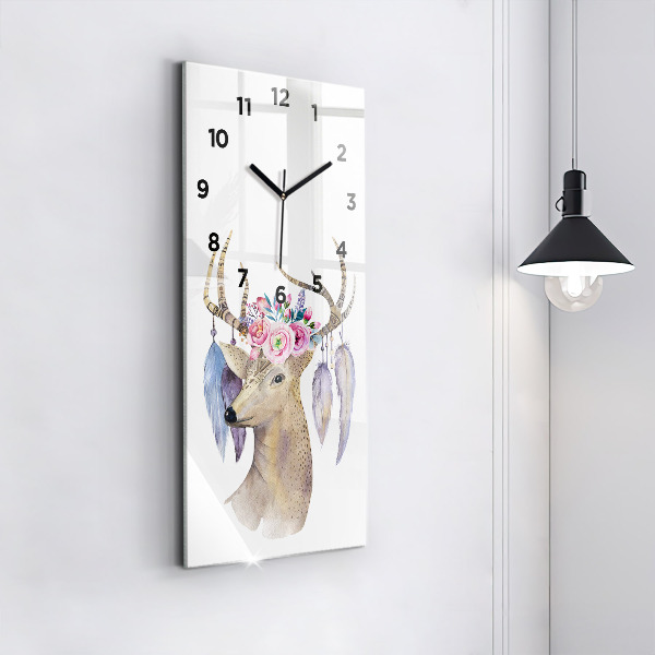 Horloge murale verticale Tête de cerf et fleurs