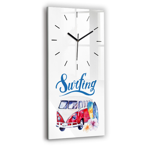 Horloge murale verticale Panneau « Voiture et surf »
