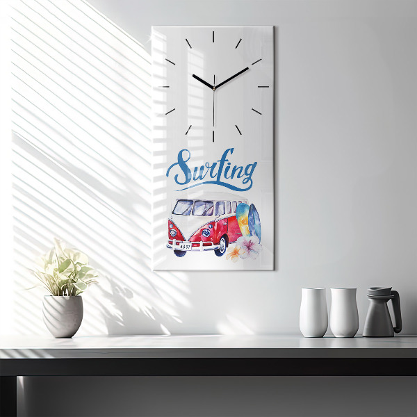 Horloge murale verticale Panneau « Voiture et surf »
