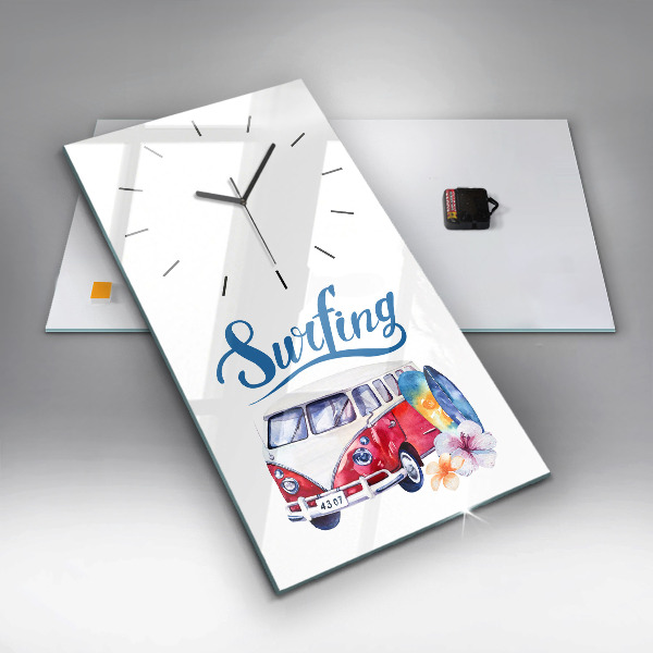 Horloge murale verticale Panneau « Voiture et surf »
