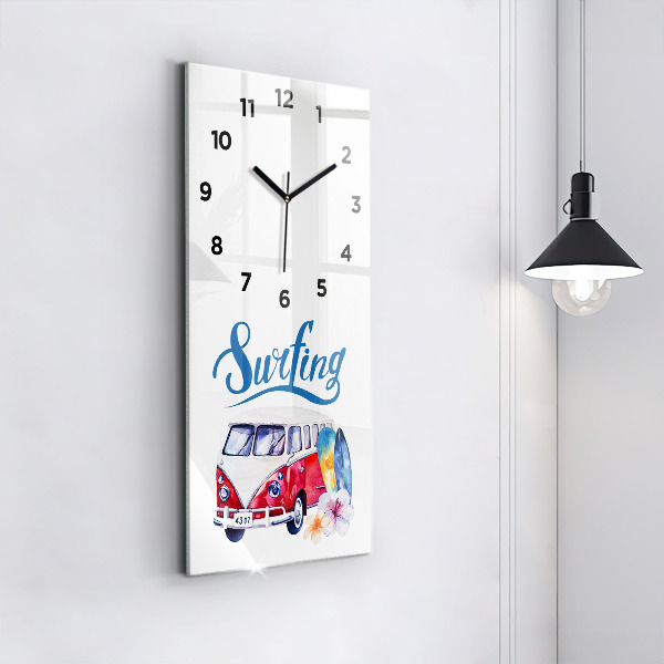 Horloge murale verticale Panneau « Voiture et surf »
