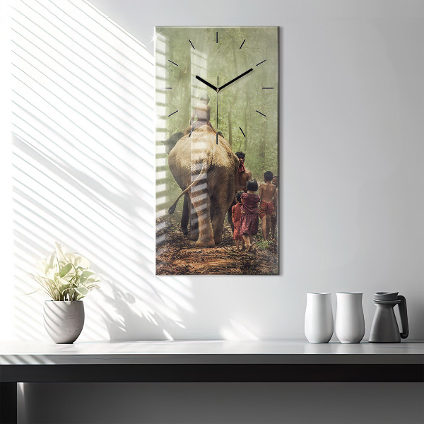 Horloge murale verticale Enfants conduisant un éléphant