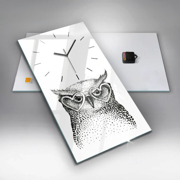 Horloge murale verticale Hibou dessiné avec des lunettes