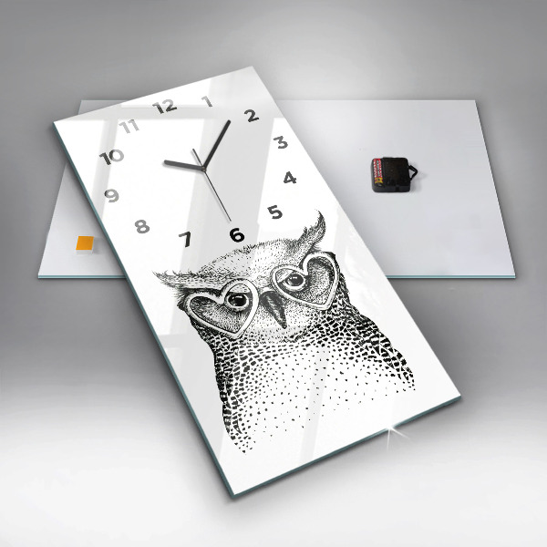Horloge murale verticale Hibou dessiné avec des lunettes
