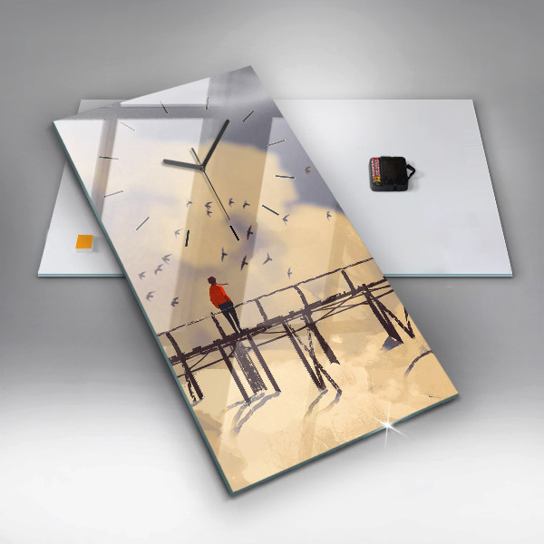 Horloge murale verticale 'L''homme sur le vieux pont'