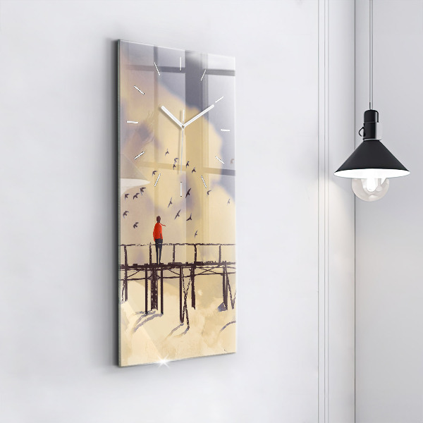 Horloge murale verticale 'L''homme sur le vieux pont'