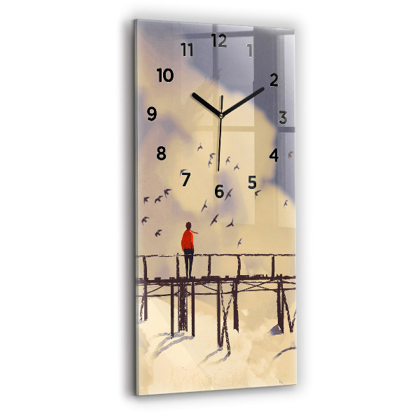 Horloge murale verticale 'L''homme sur le vieux pont'