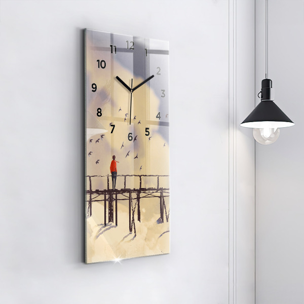 Horloge murale verticale 'L''homme sur le vieux pont'