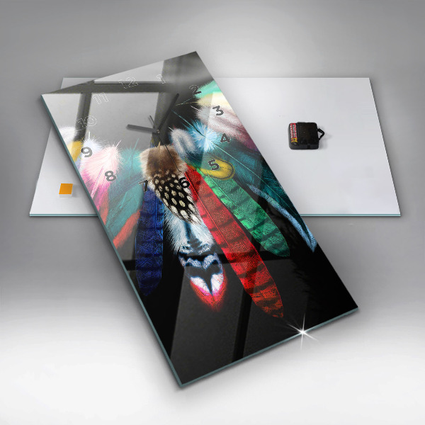 Horloge murale verticale 'Plumes d''oiseaux colorées'