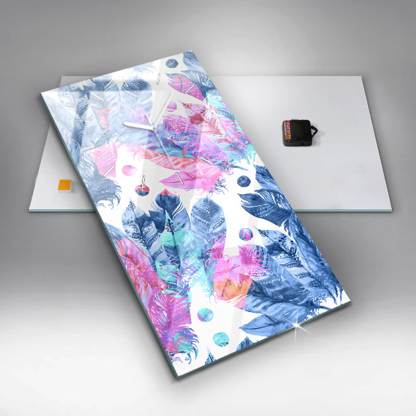 Horloge murale verticale plumes colorées