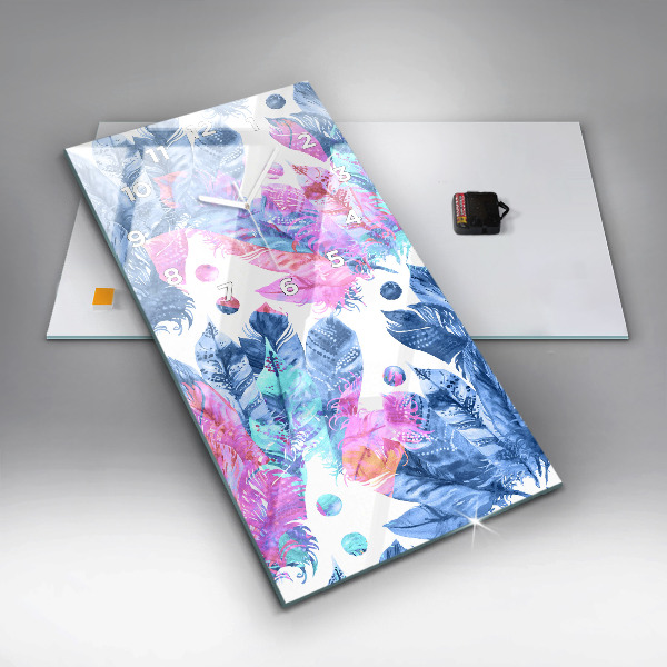 Horloge murale verticale plumes colorées