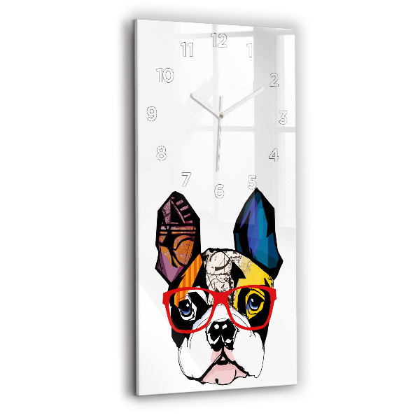 Horloge murale verticale Bouledogue français avec des lunettes