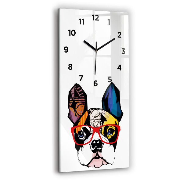 Horloge murale verticale Bouledogue français avec des lunettes