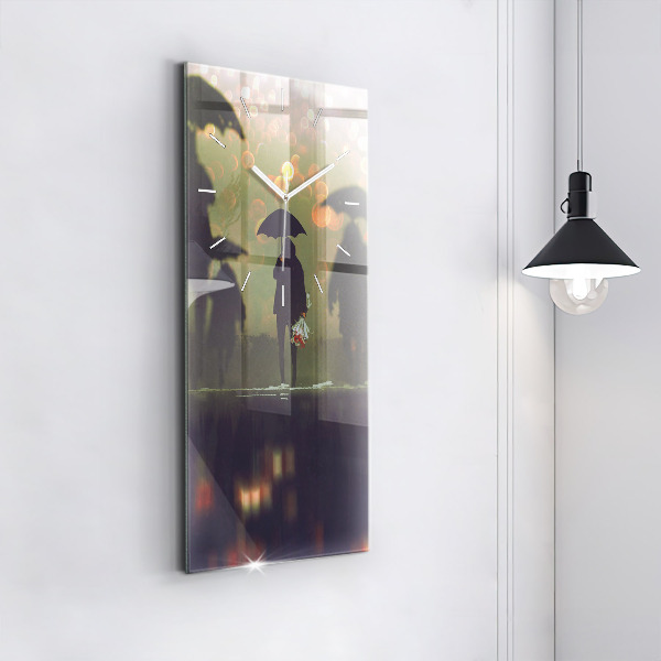 Horloge murale verticale Des gens avec des parapluies