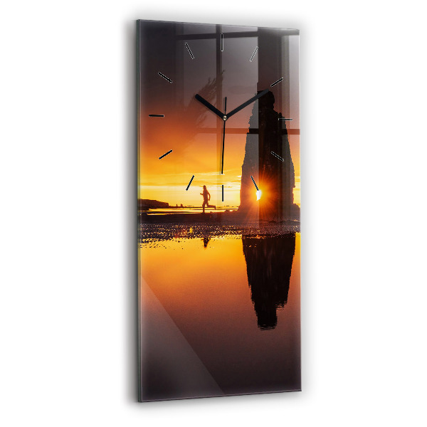 Horloge murale verticale Coureur et coucher de soleil