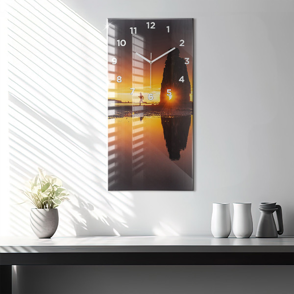 Horloge murale verticale Coureur et coucher de soleil