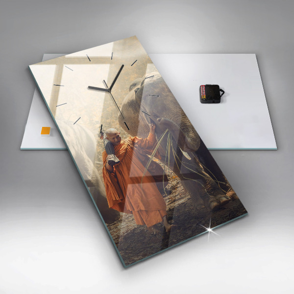 Horloge murale verticale Moine conduisant des éléphants