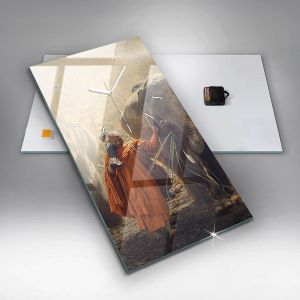 Horloge murale verticale Moine conduisant des éléphants