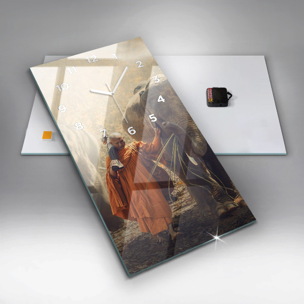 Horloge murale verticale Moine conduisant des éléphants