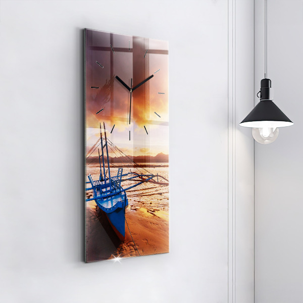 Horloge murale verticale Bateau et coucher de soleil