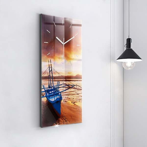 Horloge murale verticale Bateau et coucher de soleil