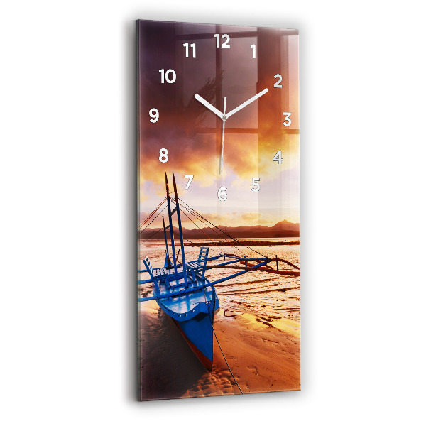 Horloge murale verticale Bateau et coucher de soleil