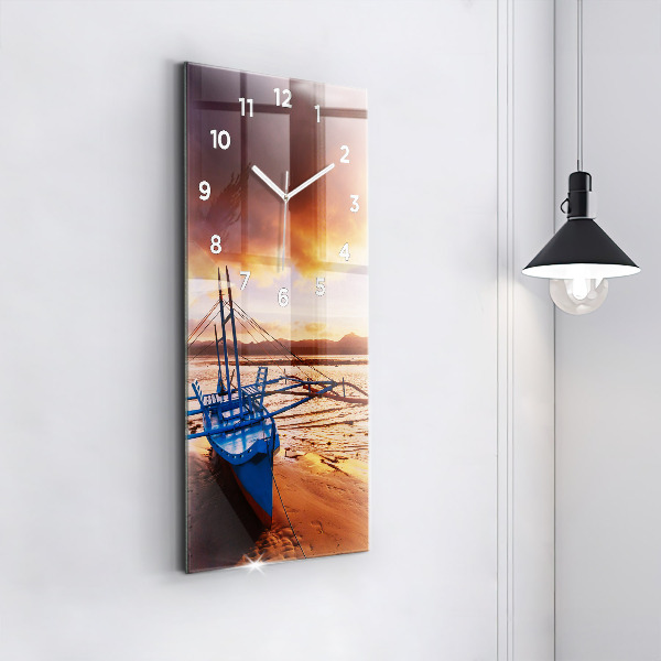 Horloge murale verticale Bateau et coucher de soleil