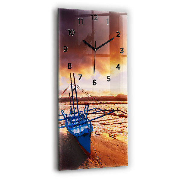 Horloge murale verticale Bateau et coucher de soleil