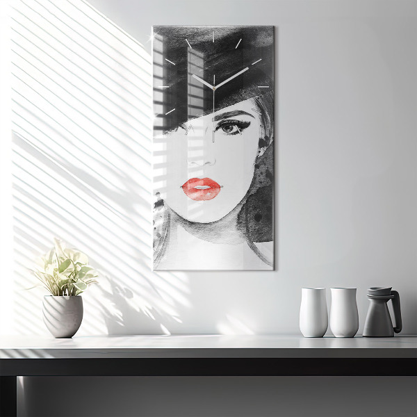 Horloge murale verticale Femme au chapeau
