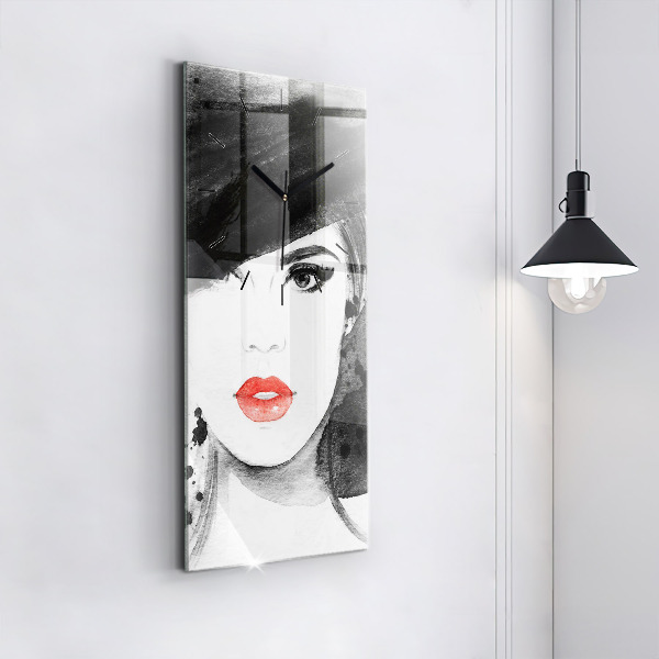 Horloge murale verticale Femme au chapeau