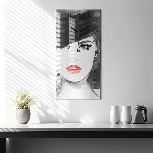 Horloge murale verticale Femme au chapeau