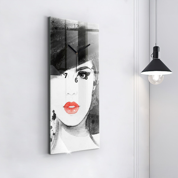 Horloge murale verticale Femme au chapeau
