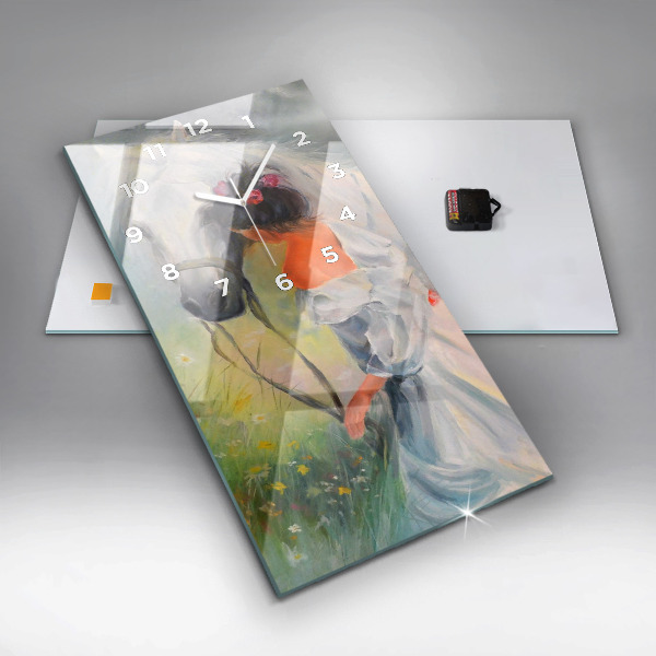 Horloge murale verticale Belle femme avec un cheval