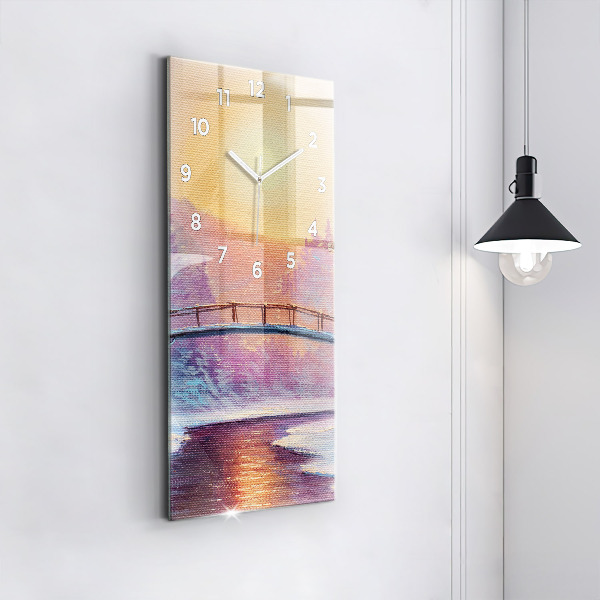 Horloge murale verticale Sapin de Noël et pont