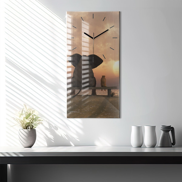 Horloge rectangulaire verticale Animaux et coucher de soleil