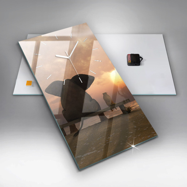 Horloge rectangulaire verticale Animaux et coucher de soleil