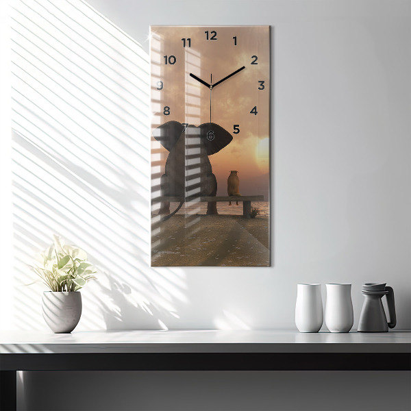 Horloge rectangulaire verticale Animaux et coucher de soleil