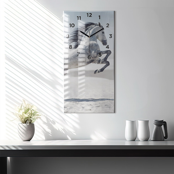 Horloge rectangulaire verticale Cheval blanc au galop