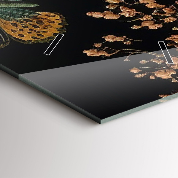 Horloge murale verticale Fleurs et papillons dorés