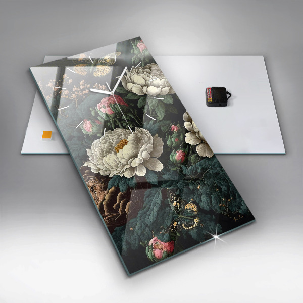 Horloge murale verticale Fleurs et papillons dorés