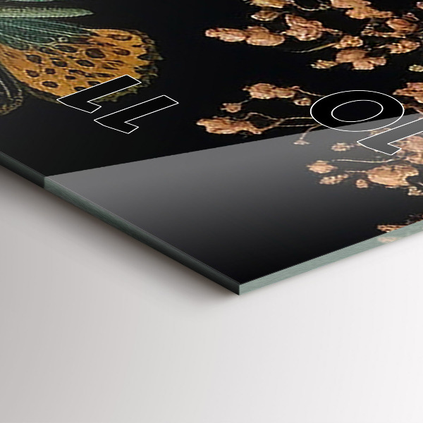 Horloge murale verticale Fleurs et papillons dorés